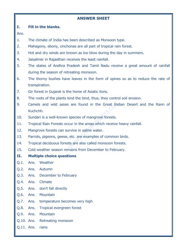 A2ZWorksheets:General Awareness-India and Its Neighbouring Countries-India Climate Vegetation And Wildlife-06