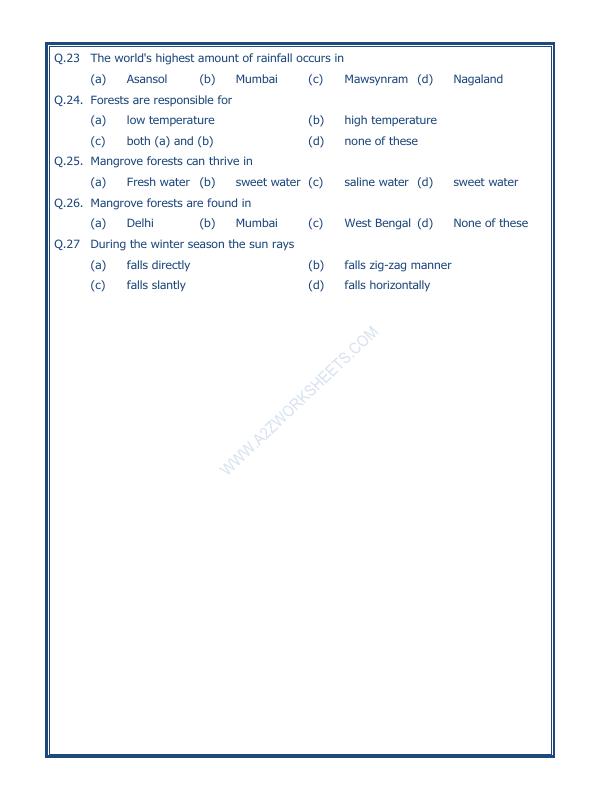 A2ZWorksheets:General Awareness-India and Its Neighbouring Countries-India Climate Vegetation And Wildlife-07