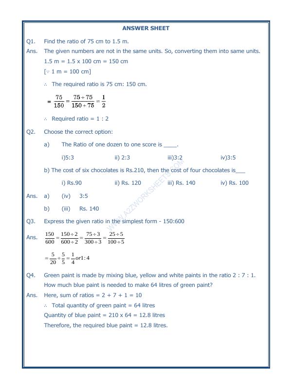 A2ZWorksheets:Maths-Measurement-Ratio Proportion And Unitary Method-03