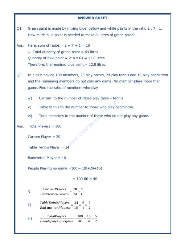 A2ZWorksheets:Maths-Measurement-Ratio Proportion And Unitary Method-06