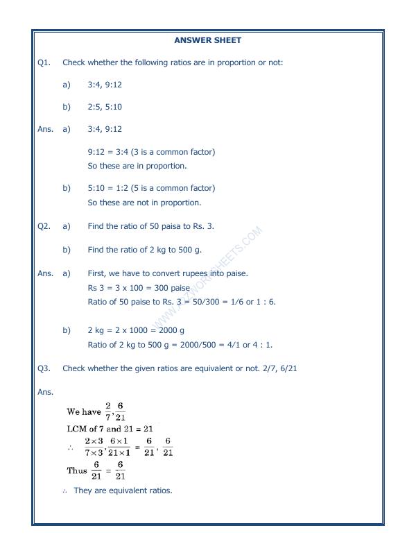 A2ZWorksheets:Maths-Measurement-Ratio Proportion And Unitary Method-07