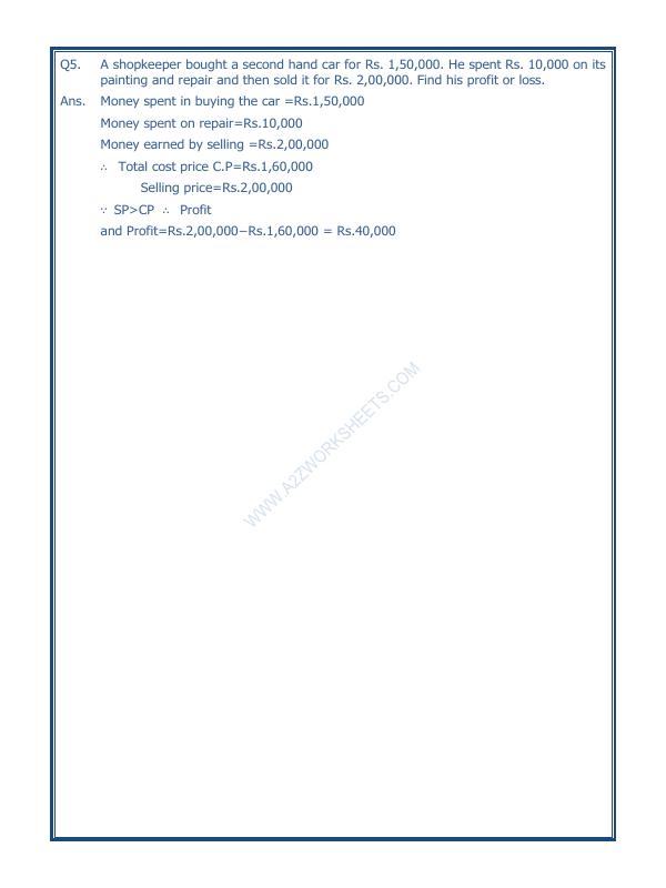 A2ZWorksheets:Maths-Measurement-Profit And Loss-01