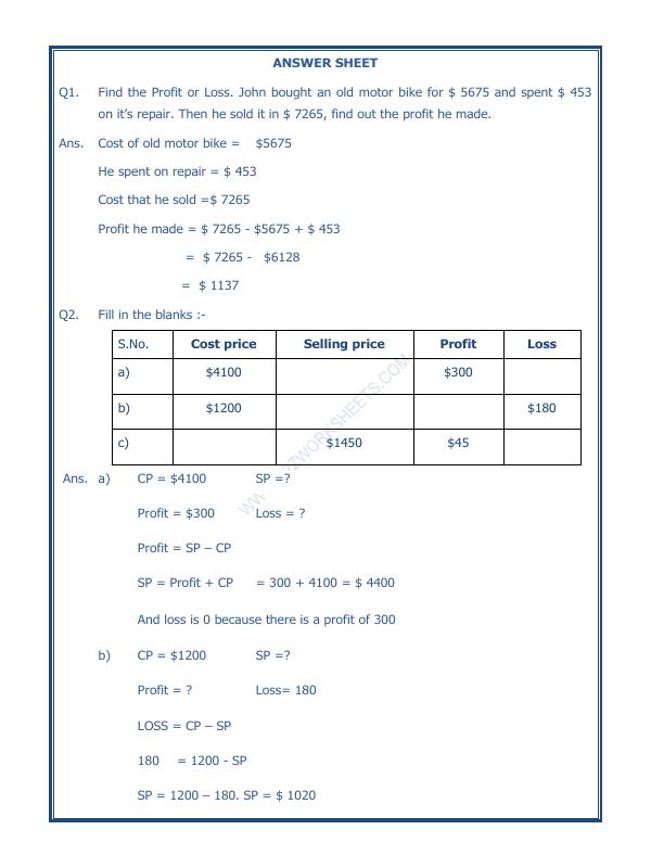 A2ZWorksheets:Maths-Measurement-Profit And Loss-03