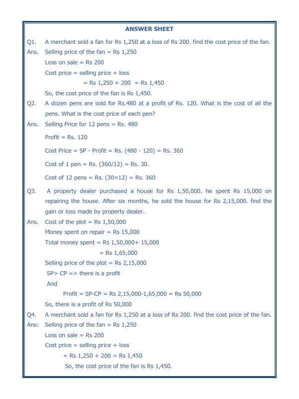A2ZWorksheets:Maths-Measurement-Profit And Loss-04