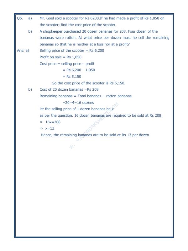 A2ZWorksheets:Maths-Measurement-Profit And Loss-04