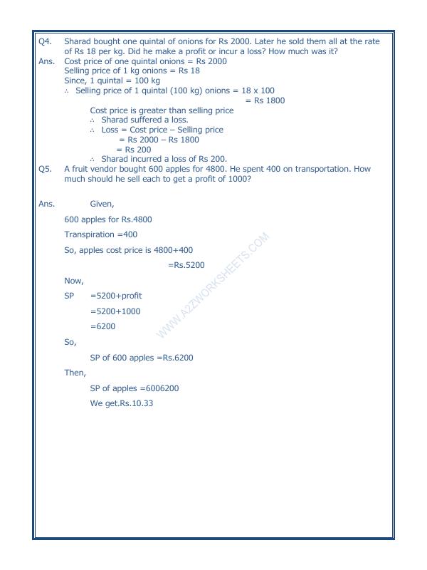 A2ZWorksheets:Maths-Measurement-Profit And Loss-06