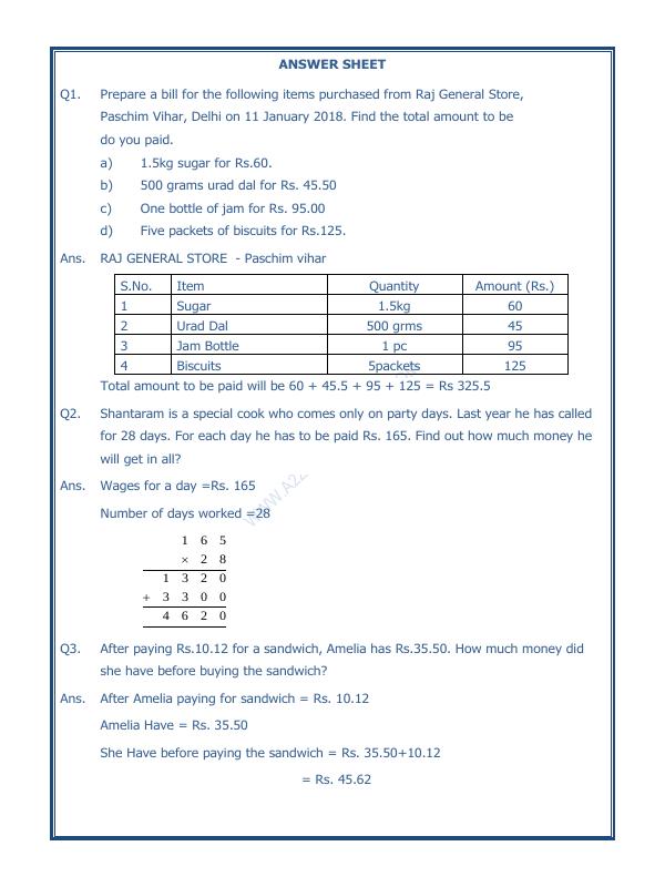 A2ZWorksheets:Maths-Data Handling-Preparing Bills - 01
