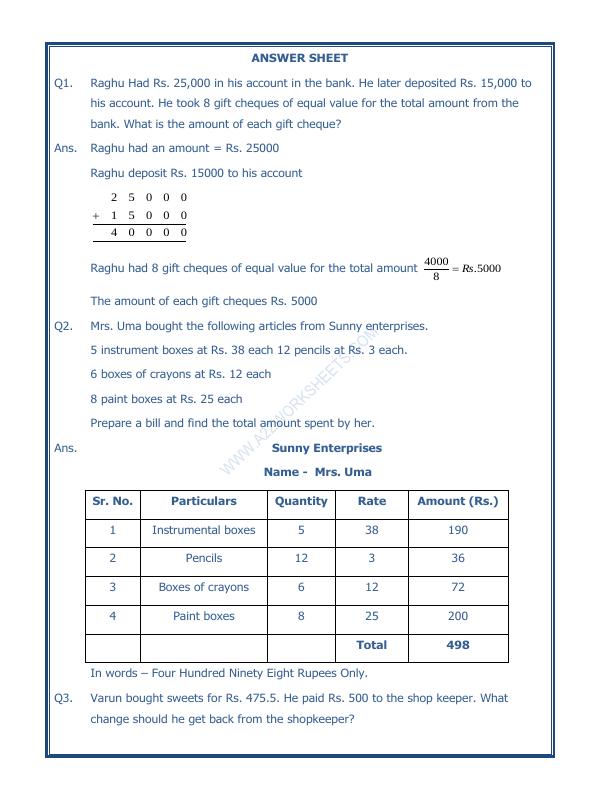 A2ZWorksheets:Maths-Data Handling-Preparing Bills - 02
