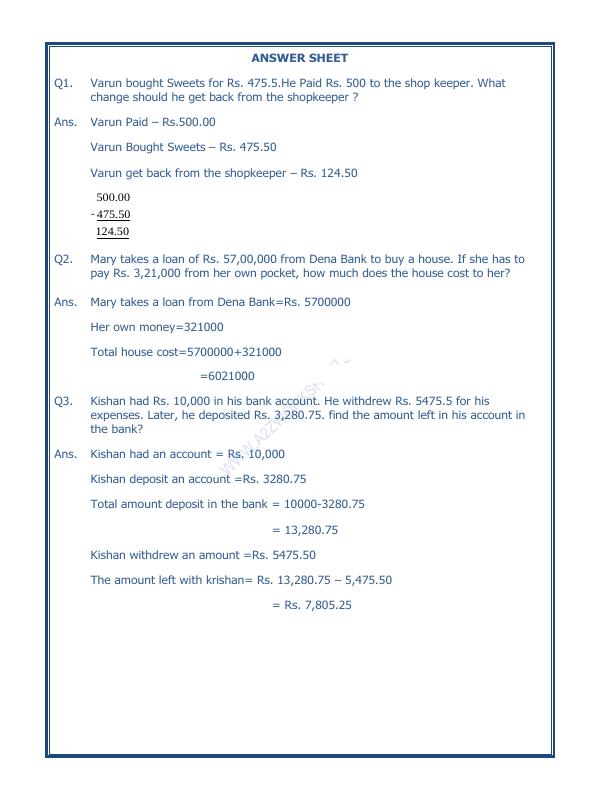 A2ZWorksheets:Maths-Data Handling-Preparing Bills - 04