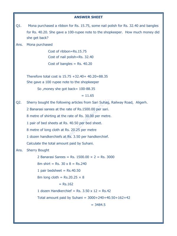 A2ZWorksheets:Maths-Data Handling-Preparing Bills - 05