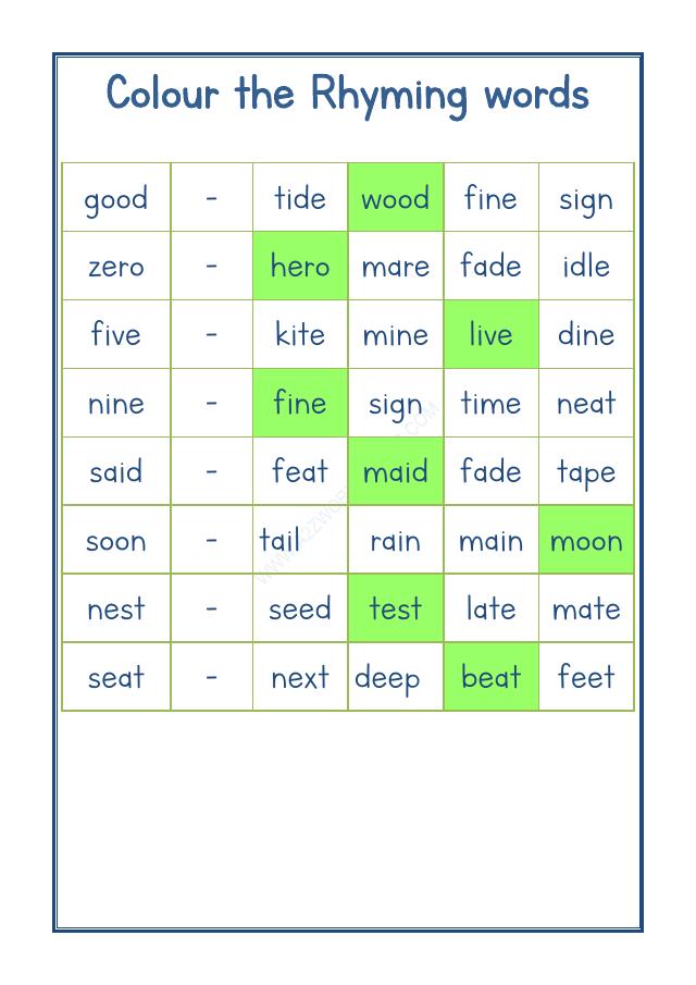 A2ZWorksheets:English-Reading-Rhyming Word-10