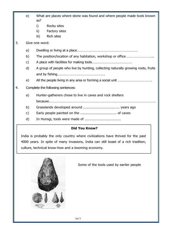 A2ZWorksheets:General Awareness-Our History and Heritage-On The Trial Of The Earliest People-01