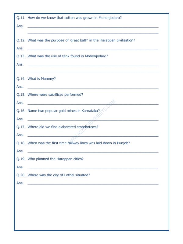 A2ZWorksheets:General Awareness-Our History and Heritage-In The Earliest Cities-02