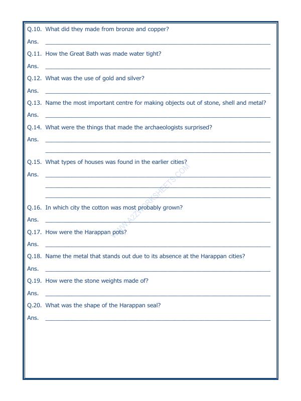 A2ZWorksheets:General Awareness-Our History and Heritage-In The Earliest Cities-03