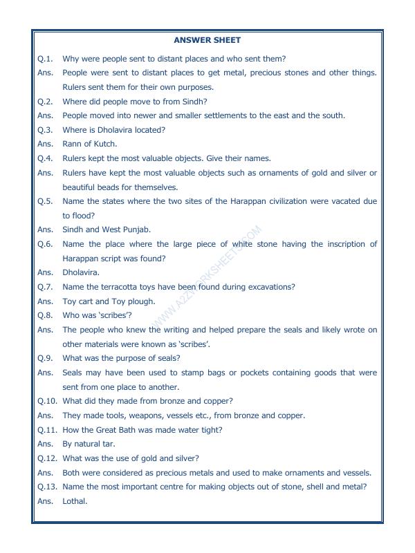 A2ZWorksheets:General Awareness-Our History and Heritage-In The Earliest Cities-03