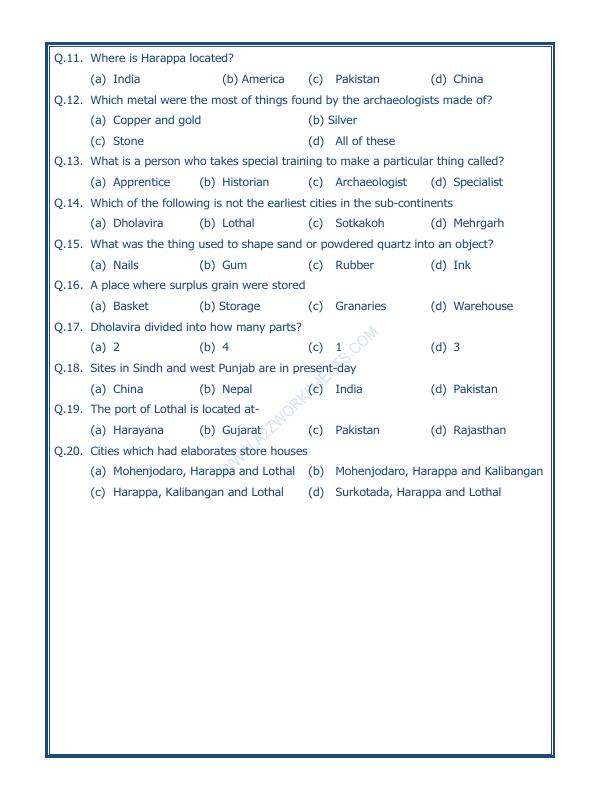A2ZWorksheets:General Awareness-Our History and Heritage-In The Earliest Cities-05
