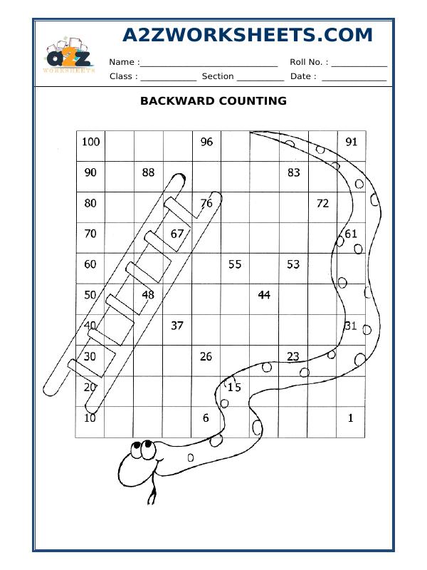 A2Zworksheets:Worksheet of Backward Counting-Numbers-Maths
