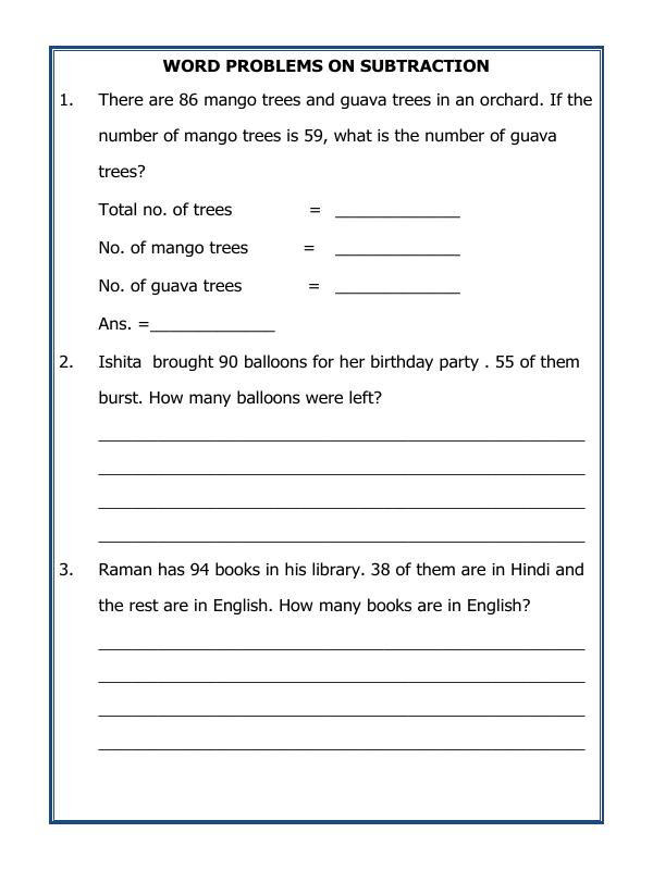 A2ZWorksheets:Maths-Subtraction-Subtraction (Word Problems)