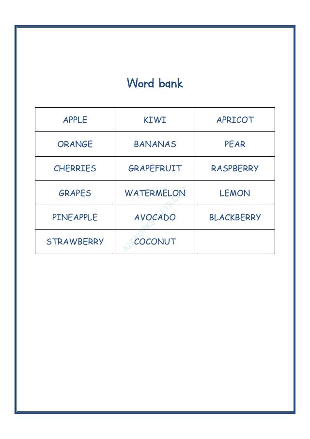 A2ZWorksheets:English-Reading-Cross Words - Fruits