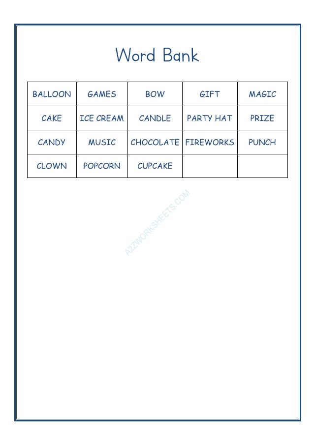 A2ZWorksheets:English-Reading-Cross Words-Birthday Party