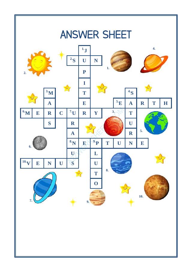 A2ZWorksheets:English-Reading-Cross Word - Solar System