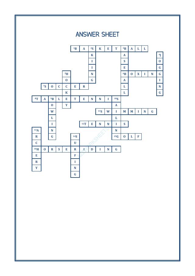 A2ZWorksheets:English-Reading-Cross Words-Sports