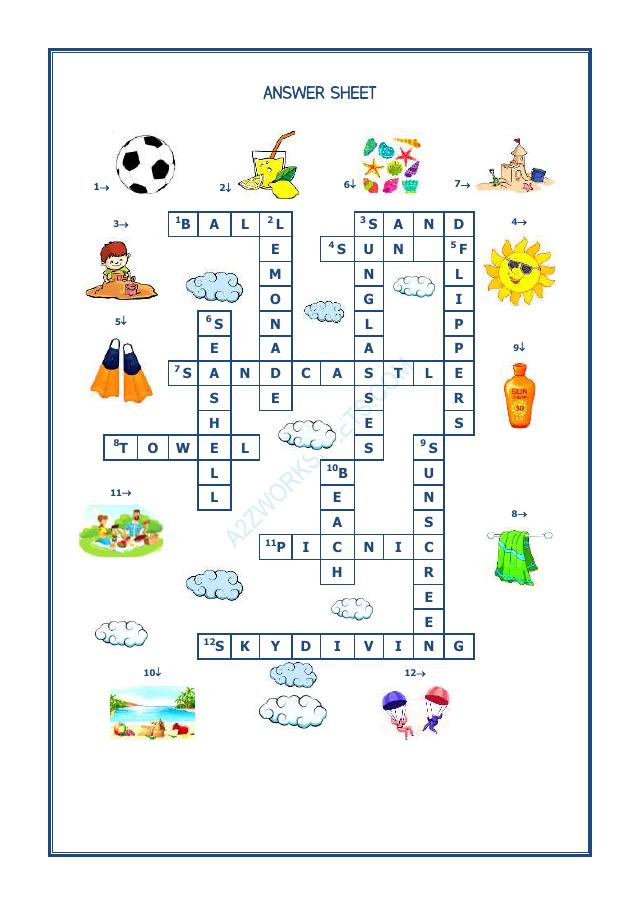 A2ZWorksheets:English-Reading-Cross Word -Summer Time