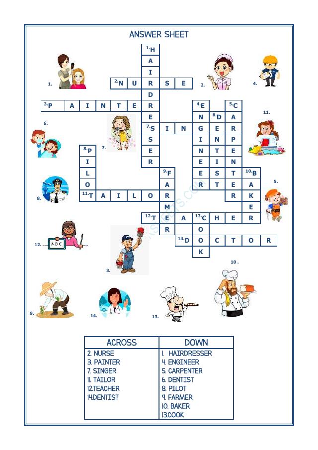 A2ZWorksheets:English-Reading-Crossword -Occupations