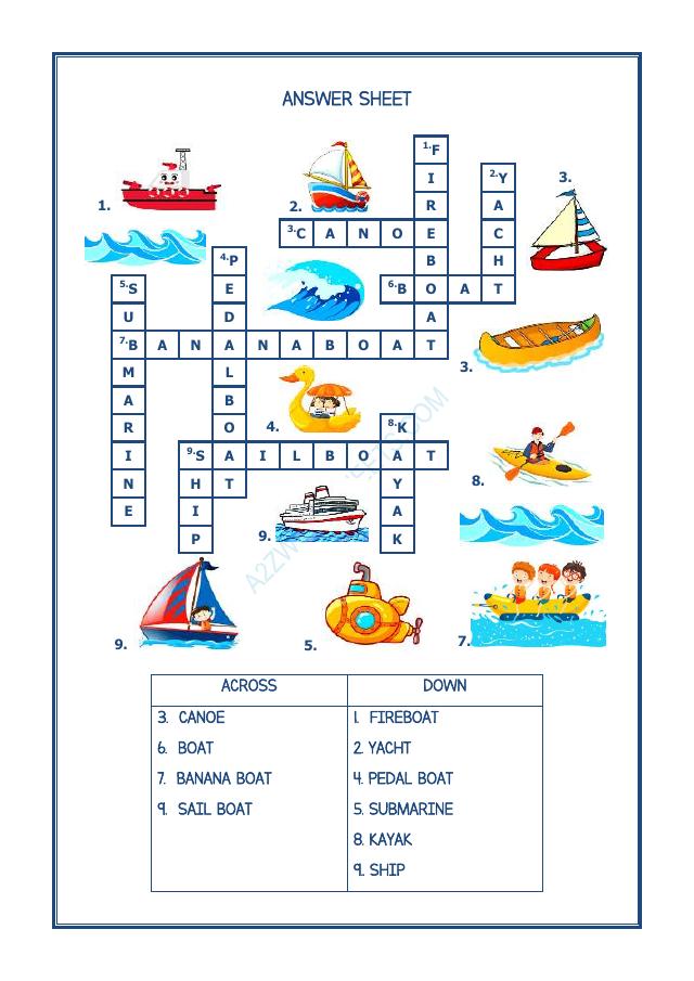 A2ZWorksheets:English-Reading-Crossword - Water Transport