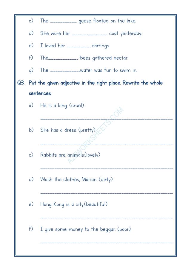 A2ZWorksheets:English-Grammar-English Adjectives Worksheet-10