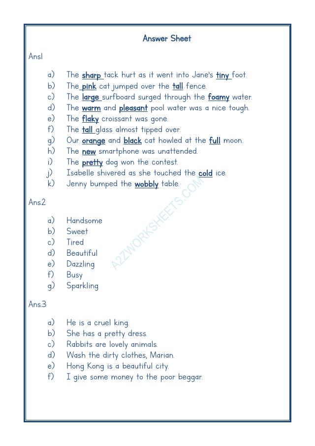 A2ZWorksheets:English-Grammar-English Adjectives Worksheet-10