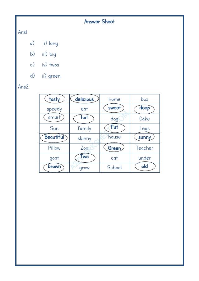 A2ZWorksheets:English-Grammar-Adjectives Worksheet-10