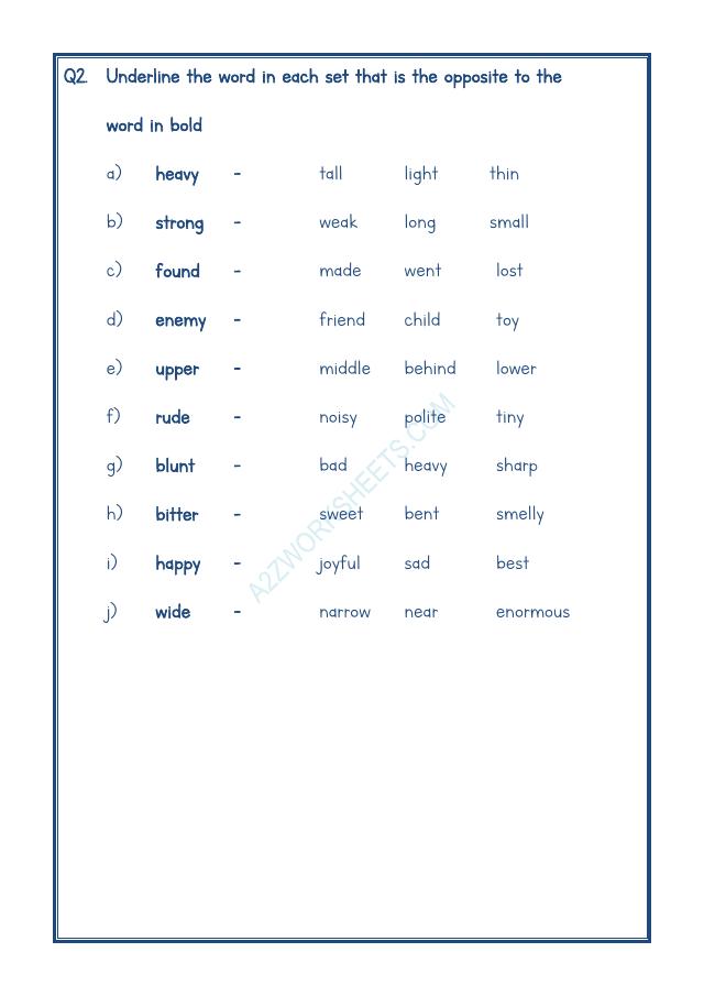 A2ZWorksheets:English-Grammar-Opposite Word-10