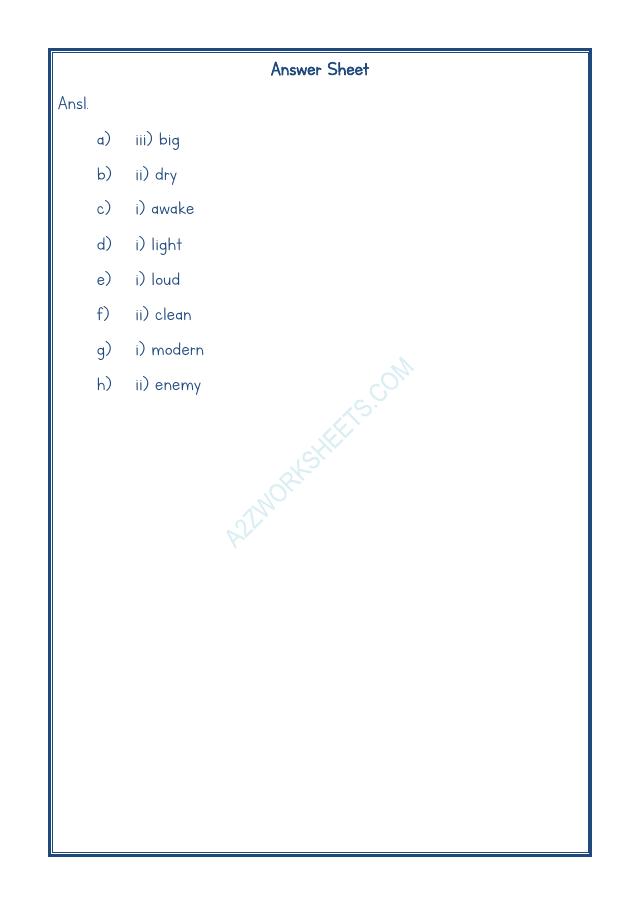 A2ZWorksheets:English-Grammar-Opposite Word-10