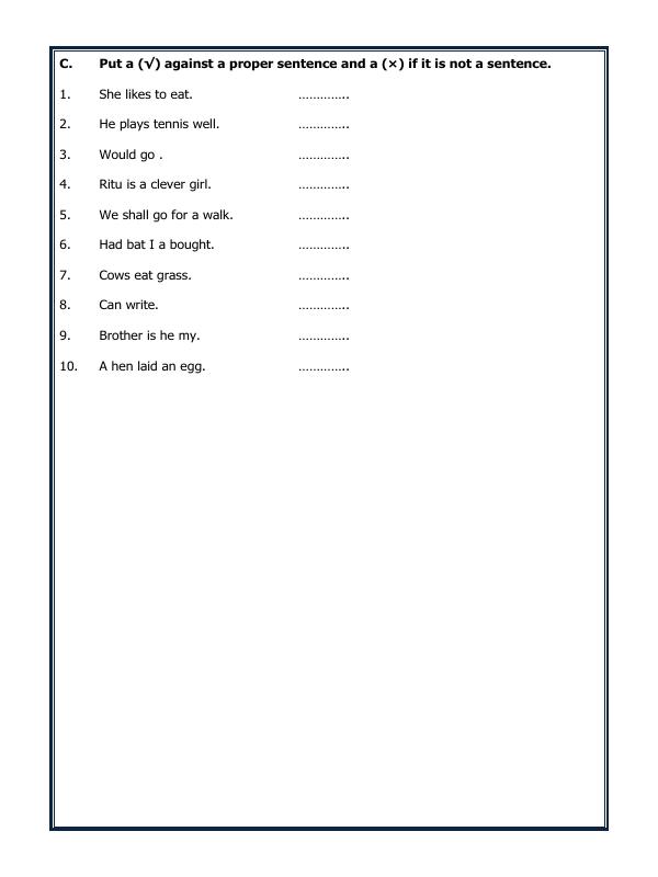 A2ZWorksheets:English-Grammar-Sentences
