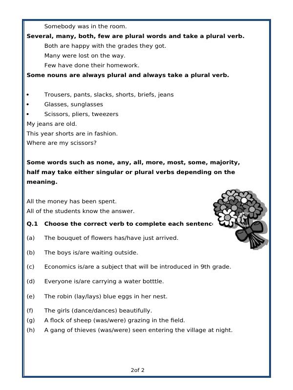 A2ZWorksheets:English-Grammar-Verb Agreement