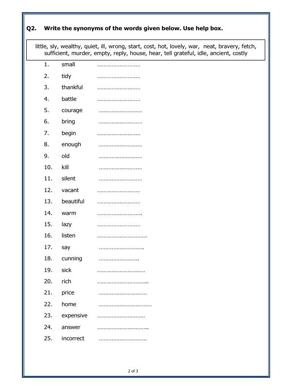 A2ZWorksheets:English-Grammar-Synonyms