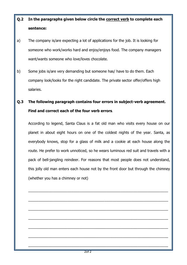 A2ZWorksheets:English-Grammar-Verb Agreement-02 (Exercise)