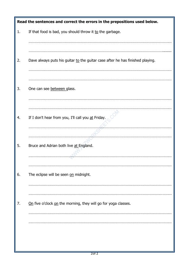 A2ZWorksheets:English-Grammar-Prepositions - 2 (Exercise)