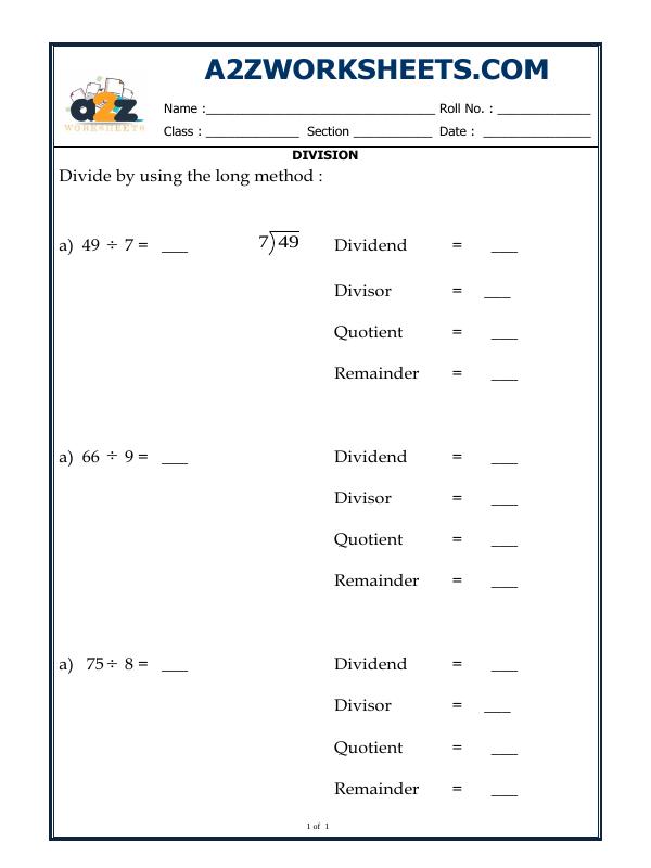 A2zworksheets Worksheet Of Division 03 Division Maths
