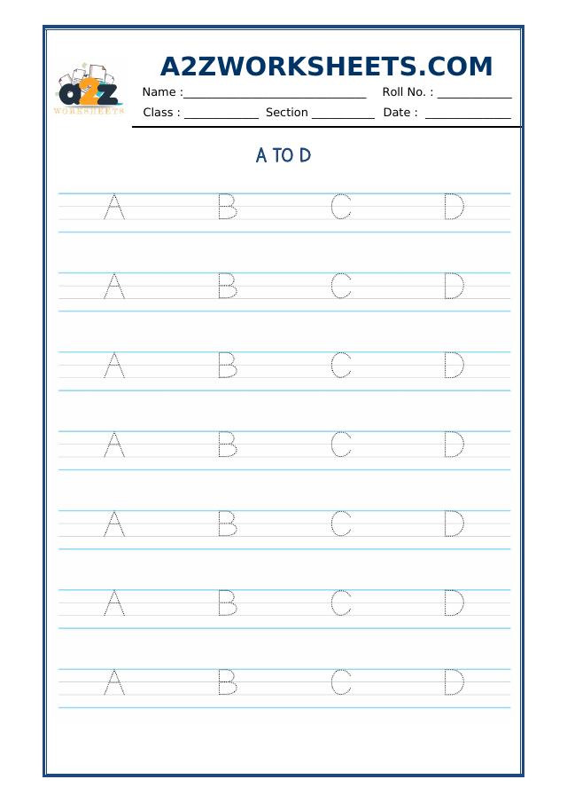 A2Zworksheets:Worksheet of English Alphabet A to D-Writing-English