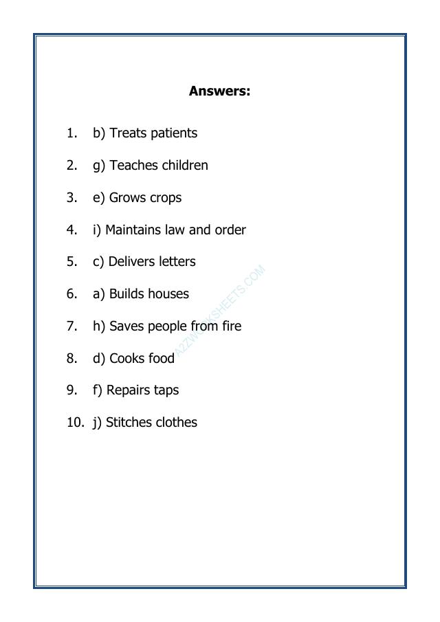 A2ZWorksheets:Science-Humans-Match the following Helping Hands in Community