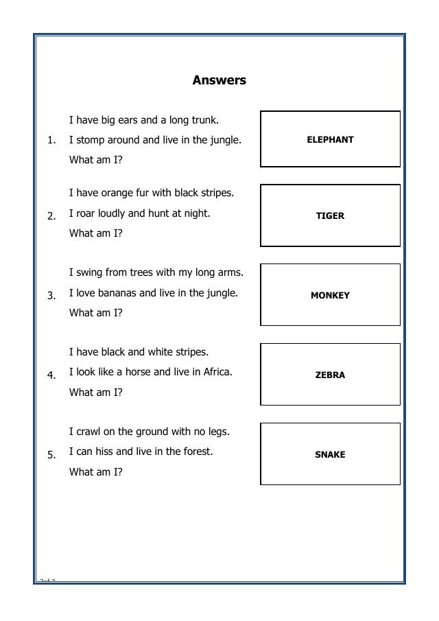 A2ZWorksheets:Science-Animals-Wild Animal Riddles