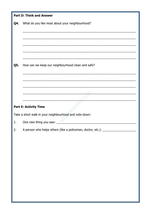 A2ZWorksheets:General Awareness-My Home and Places in Our Neighbourhood-Exploring Our Neighbourhood