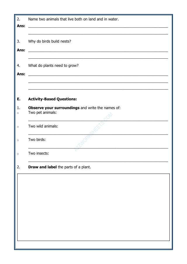 A2ZWorksheets:Science-Environment And Our Surroundings-Life Around Us