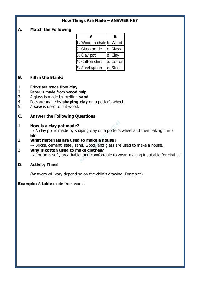 A2ZWorksheets:Science-Environment And Our Surroundings-How Things Are Made