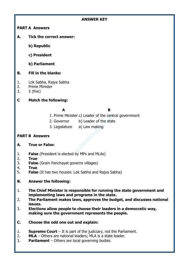 A2ZWorksheets:General Awareness-India and Its Neighbouring Countries-Governing Ourselves