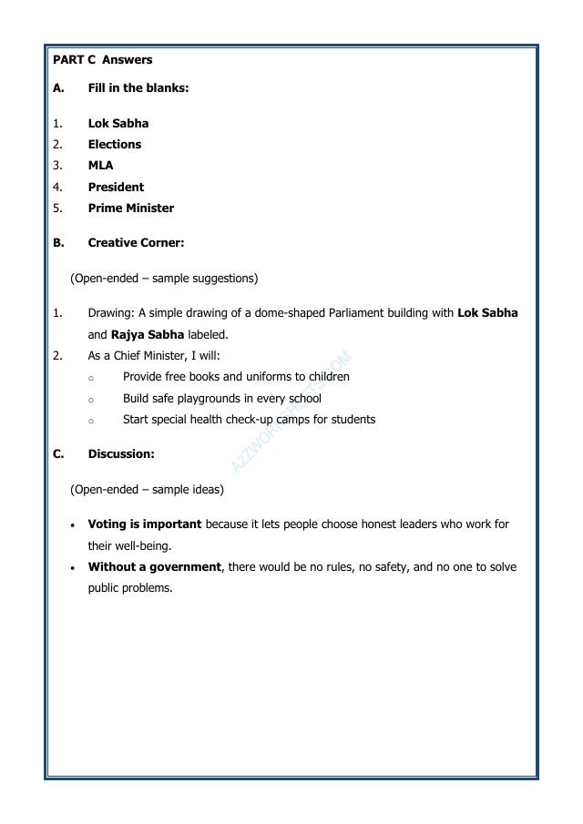 A2ZWorksheets:General Awareness-India and Its Neighbouring Countries-Governing Ourselves