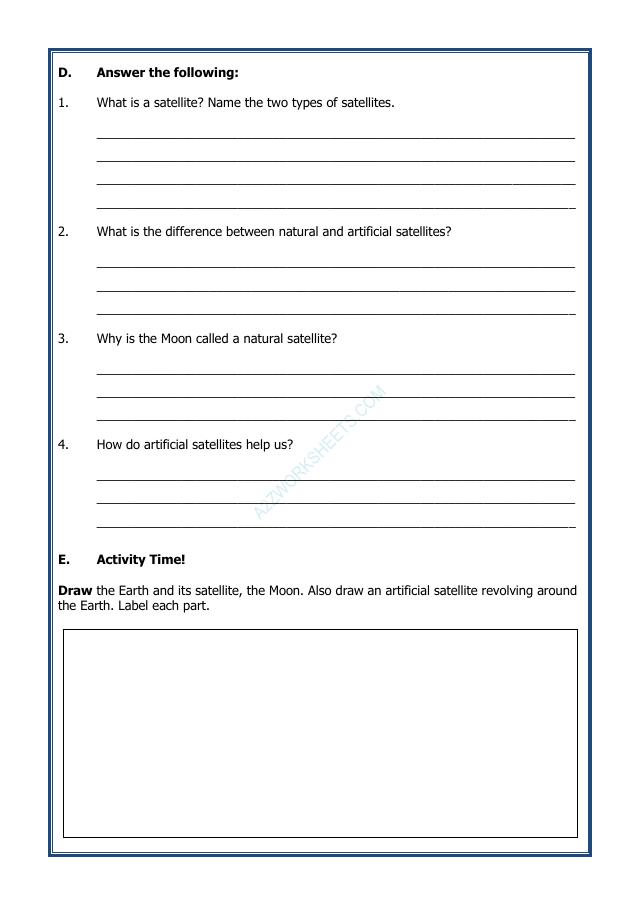 A2ZWorksheets:Science-Planets-Our Earth’s Satellites