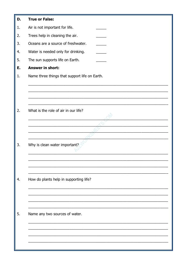 A2ZWorksheets:Science-Environment And Our Surroundings-Our Life Supports